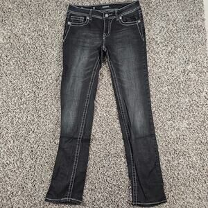 Vtg Y2K Fame Juniors Sz 7 Slim Leg Low Rise Jeans Embellished Flap Pocket Wings